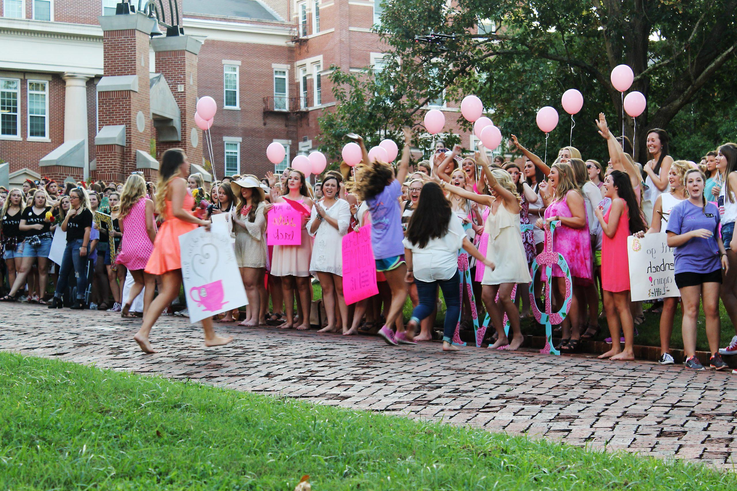 Students celebrate during Bid Day at the University of Montevallo.